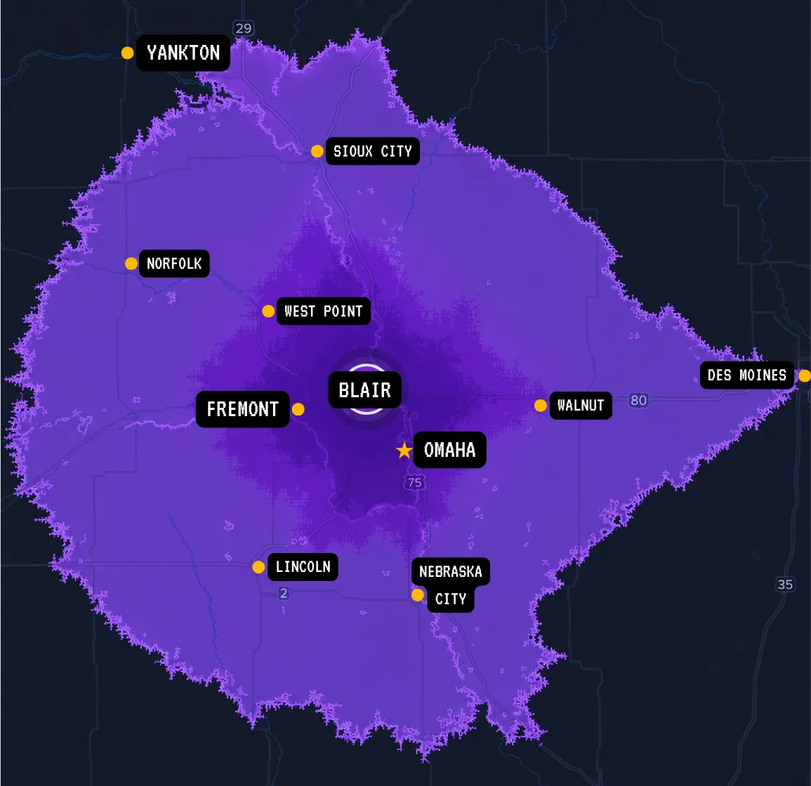 DorKey Service Area Map - Nebraska and Iowa Coverage