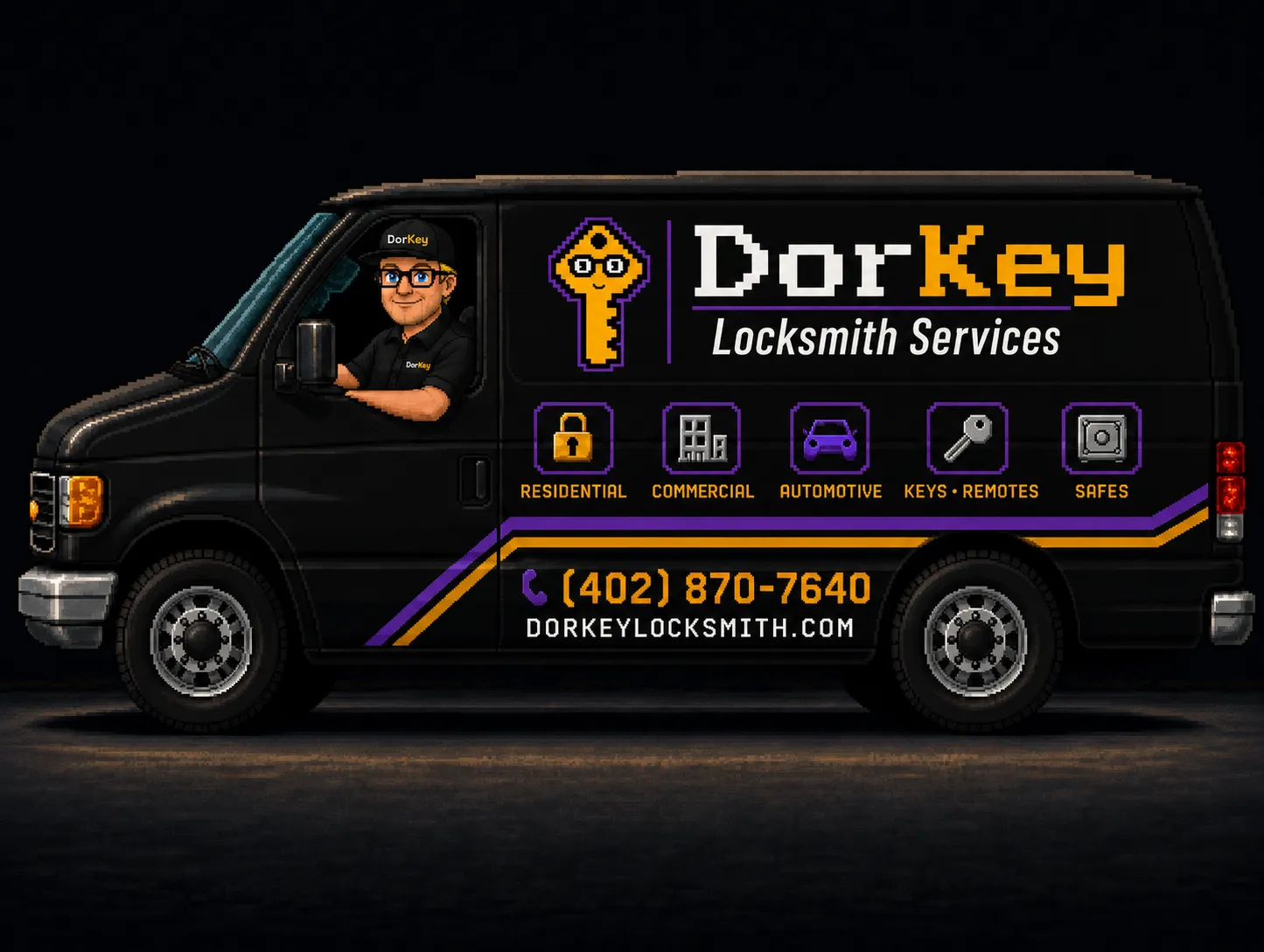 DorKey Locksmith Services owner standing beside a branded service vehicle in Omaha